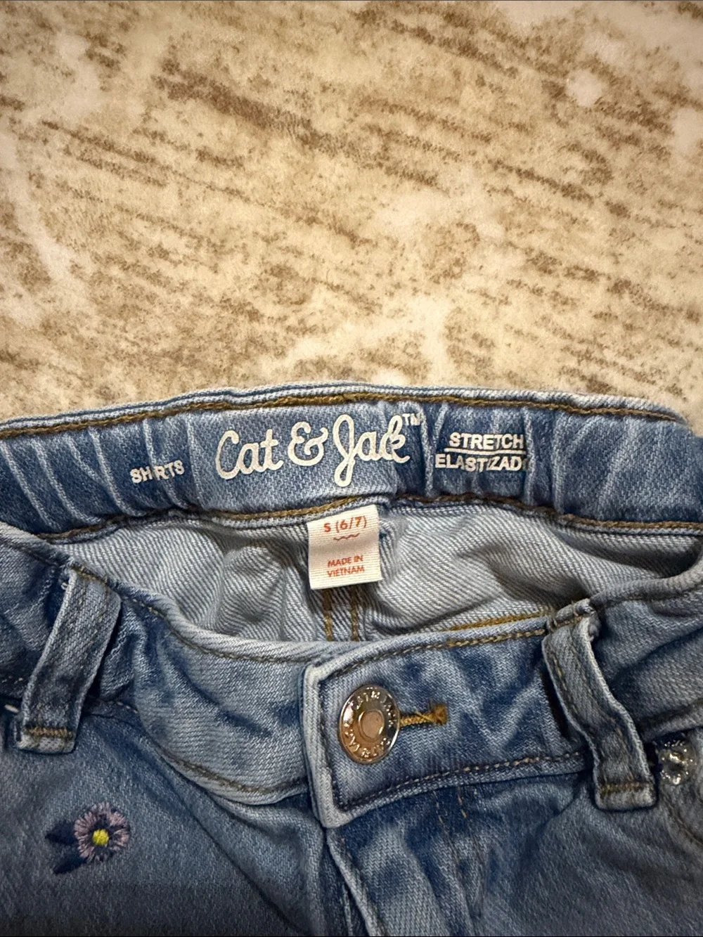 Cat & Jack Light Blue Denim Shorts with Floral Embroidery
